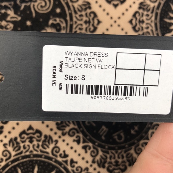 Motel Rocks Wyanna  Mini Dress Taupe net with black sign flock-Small-NWT - Picture 8 of 11